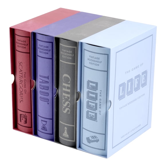WS Game Company Chess, The Game of Life, Scattergories, and Taboo Vintage Board Game Bookshelf Collection