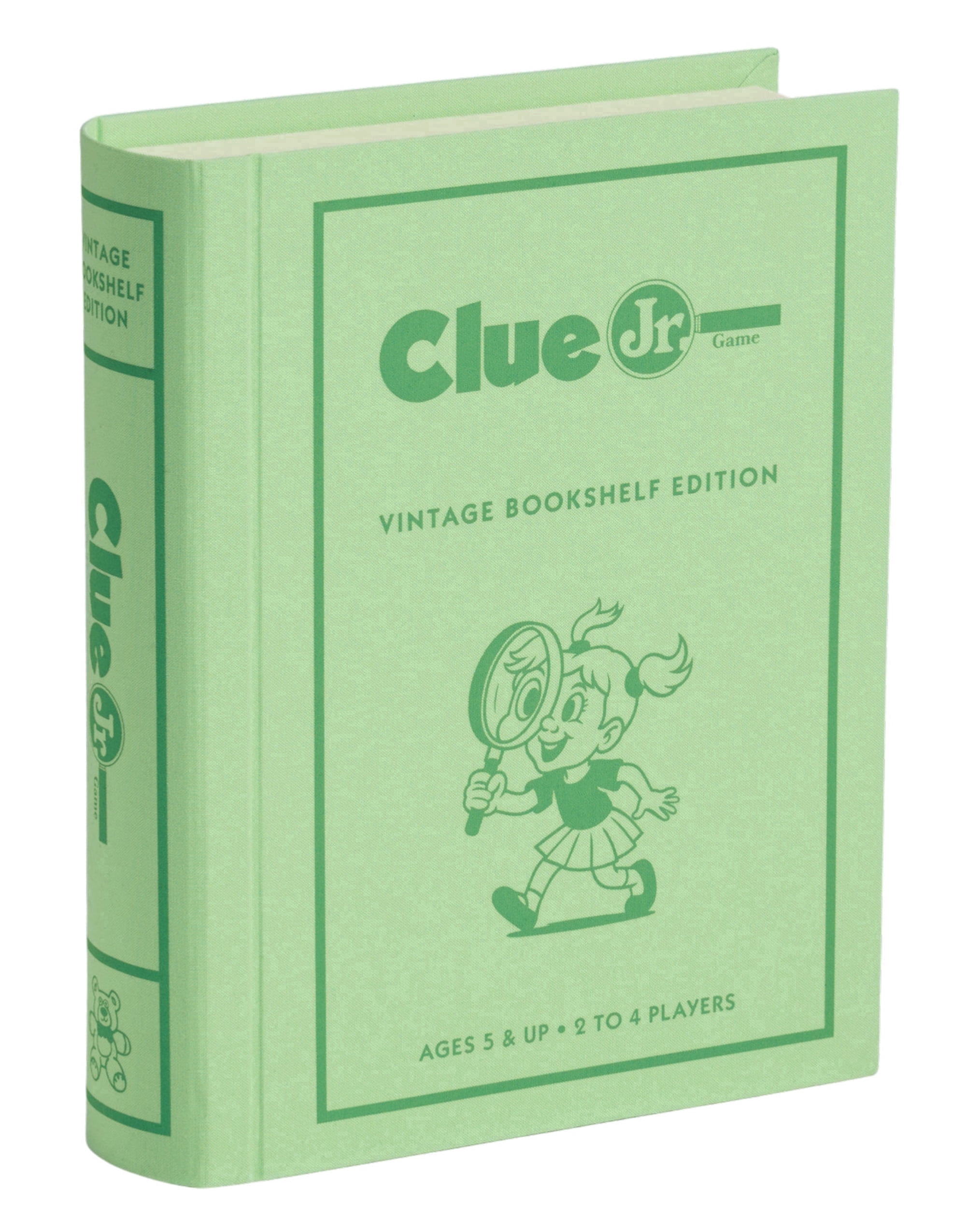 WS Game Company Clue Jr. Vintage Bookshelf Edition – The Case of the Hidden Toys – Fabric Wrapped Book Storage Mystery Board Game for Kids Ages 5 and Up