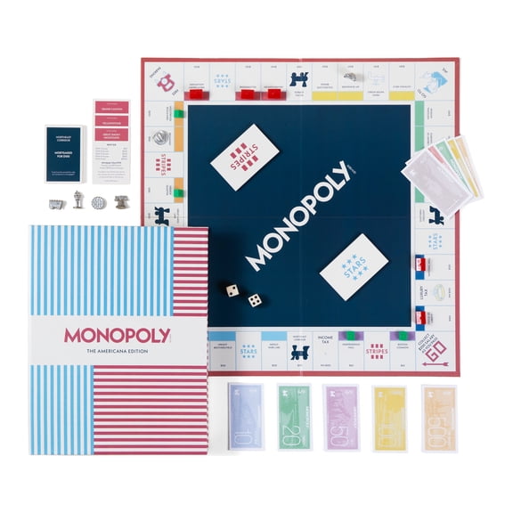 WS Game Company Monopoly Americana Edition Deluxe Coffee Table Book Board Game, Made in USA with Imported Dice, 250th Anniversary Collectible, For Families and Kids Ages 8+