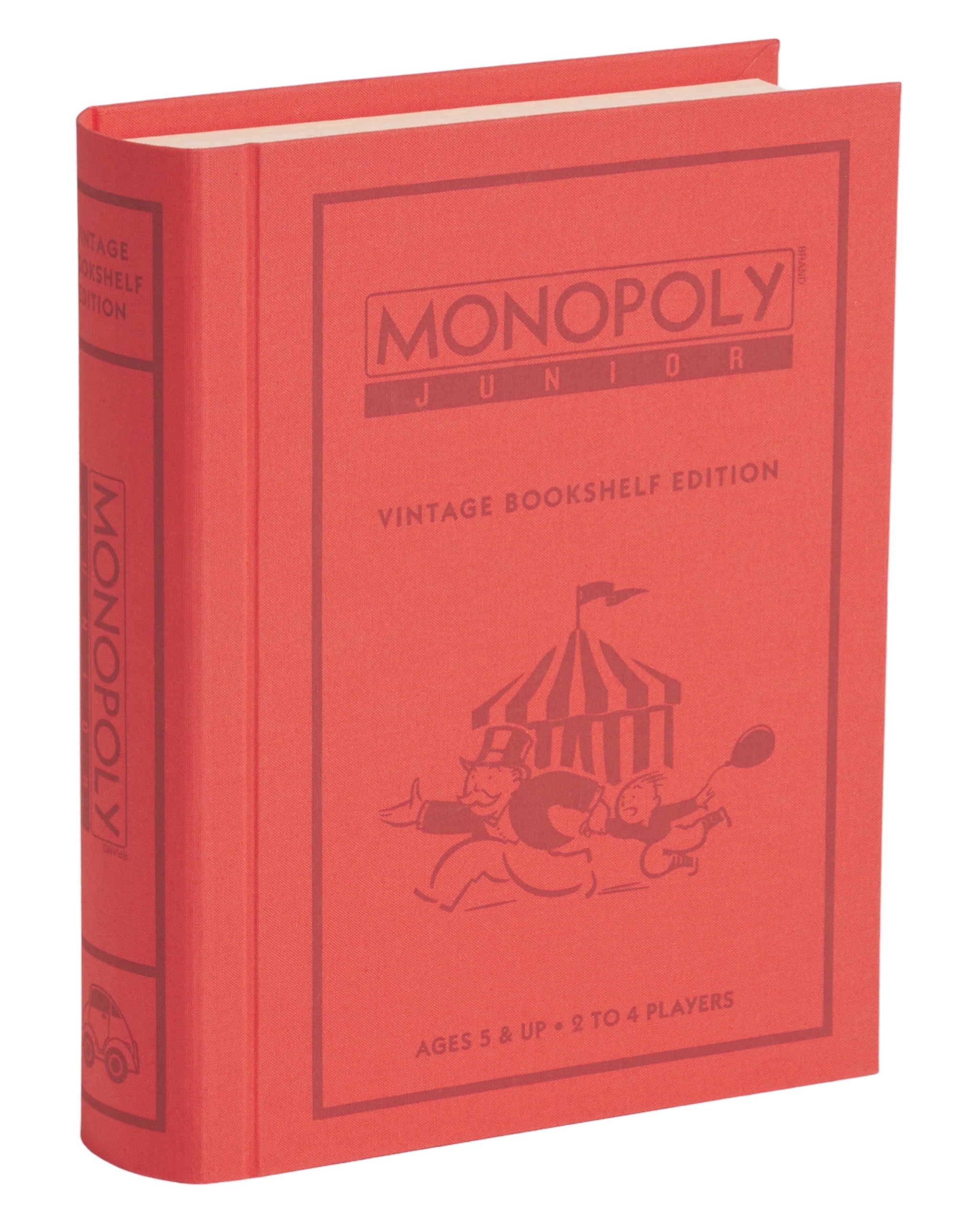WS Game Company Monopoly Junior Vintage Bookshelf Edition – 1990 Retro Inspired Kids Board Game – Fabric Wrapped Book Storage for Ages 5 and Up