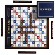 WS Game Company Scrabble Deluxe Edition with Rotating Mahogany Wooden Game Board