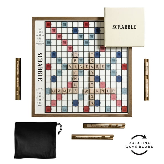 WS Game Company Scrabble Deluxe Vintage Edition with Rotating Wood Game Board