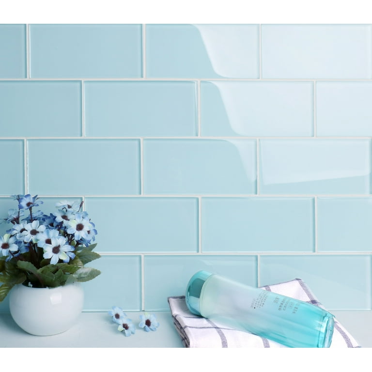 WS Tiles - Premium Baby Blue 3 in. x 6 in. Glass Subway 12 in. x 12 in. Mesh-Backed Wall Tile (5 sq. ft. / Case)