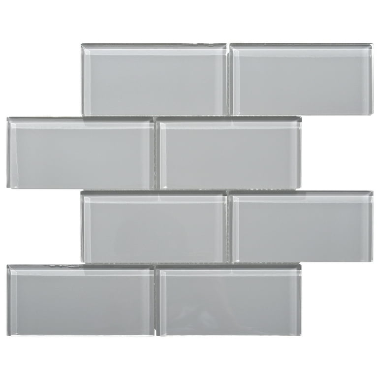 WS Tiles - Premium Soft Gray 3 in. x 6 in. Glass Subway 12 in. x 12 in. Mesh-Backed Wall Tile (5 sq. ft. / Case) WS Tiles - Premium Soft Gray 3 in. x 6 in. Glass Subway 12 in. x 12 in. Mesh-Backed Wall Tile (5 sq. ft. / Case)