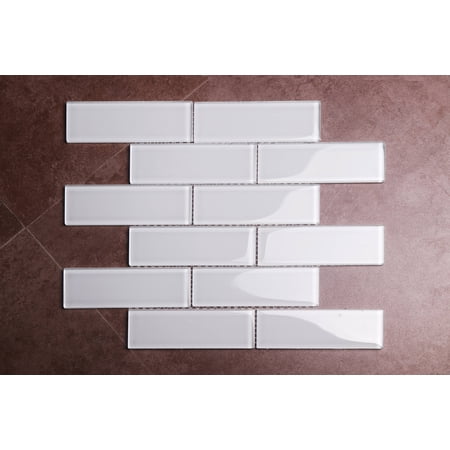 WS Tiles - Premium White 2 in. x 6 in. Glass Subway 12 in. x 12 in. Mesh-Backed Wall Tile (5 sq. ft. / Case)