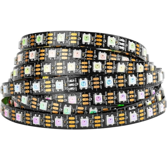 WS2812B 5050SMD RGB LED Strip 16.4FT 300LEDs 60Pixels/m, Flexible Full Color DIY Lighting for Bedroom Party Stage, Pure Gold Wires IP30 DC5V, Black