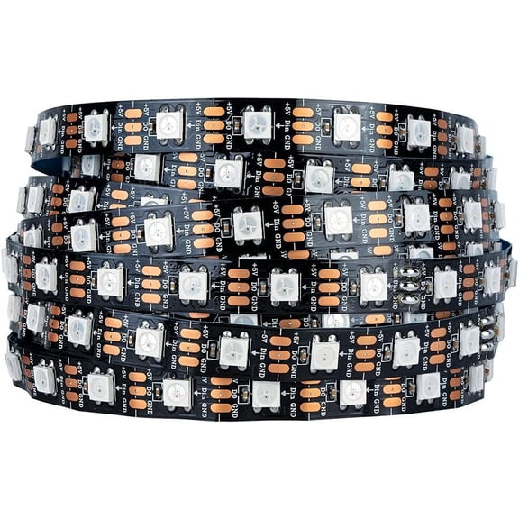 WS2812B ECO LED Strip Light 16.4FT/5M 60LEDs/m 300Pixels Individually Addressable Programmable 5050SMD Digital RGB Alloy Wires Flexible Dream Color IP30 Non-Waterproof PCB Black DC5V
