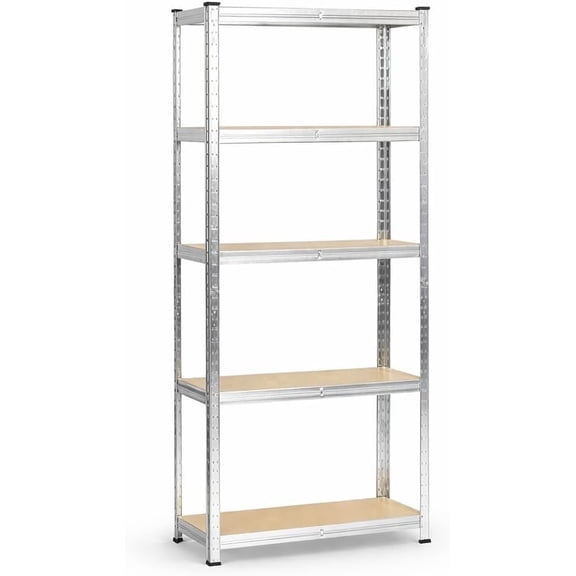 WSA 5-Tier Heavy Duty Shelves Metal Shelving Pack of 1 Adjustable Garage Storage Rack Boltless Steel Shelves Warehouse Organizer for Basement Pantry & Garage, Silver (70.8" H x 35.4" W x 15.7" D)