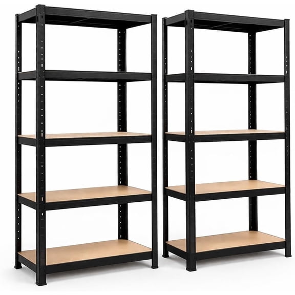 WSA 5-Tier Heavy Duty Shelves Metal Shelving Pack of 2 Adjustable Garage Storage Rack Boltless Steel Shelves Warehouse Organizer for Basement Pantry & Garage, Black (70.8" H x 35.4" W x 15.7" D)