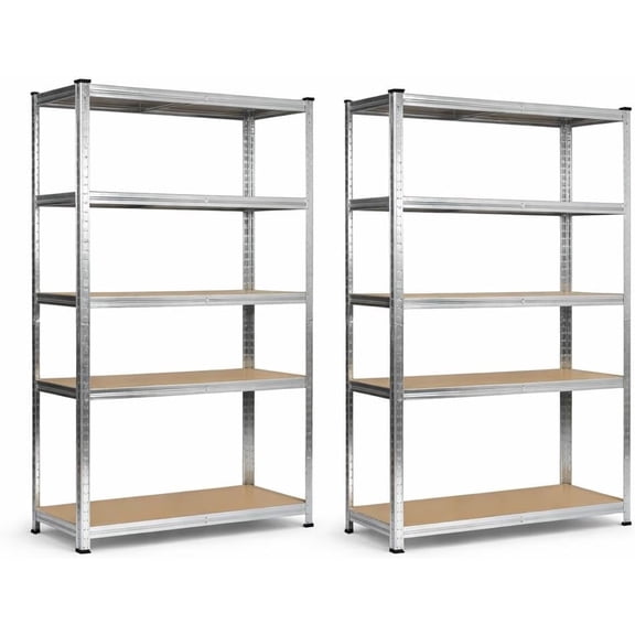 WSA 5-Tier Heavy Duty Shelves Metal Shelving Pack of 2 Adjustable Garage Storage Rack Boltless Steel Shelves Warehouse Organizer for Basement Pantry & Garage, Silver (70.8" H x 35.4" W x 15.7" D)