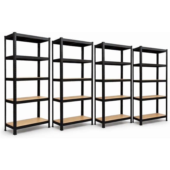 WSA 5-Tier Heavy Duty Shelves Metal Shelving Pack of 4 Adjustable Garage Storage Rack Boltless Steel Shelves Warehouse Organizer for Basement Pantry & Garage, Black (70.8" H x 35.4" W x 15.7" D)