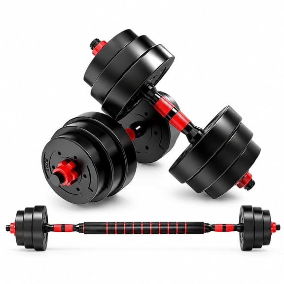 WSA Adjustable Dumbbells Set 44/67/89 LB, 2-in-1 Dumbbell & Barbell Set with Connector Bar, PVC Cement Plates, Anti-Slip Handles, Locking Nuts, Home Gym Strength Training for Men & Women (89lb)