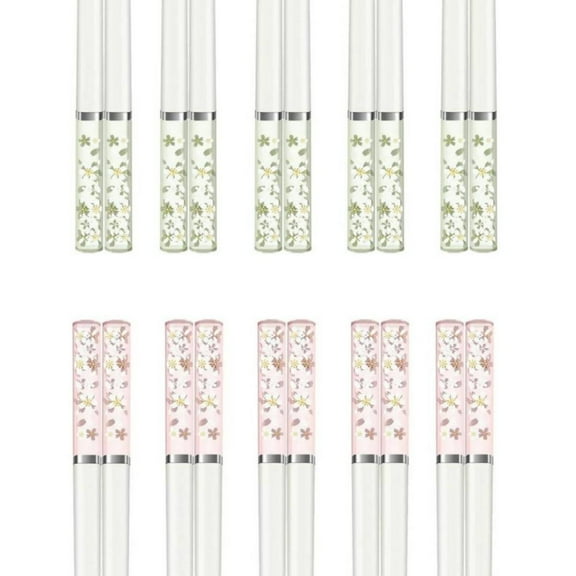 WSBArt 10 Pairs Reusable Fiberglass Alloy Chopsticks Dishwasher Safe, Lightweight Japanese Style Amber Cherry Blossom Sakura Chopstick, Flower Print Chopsticks for Household, Gift Set