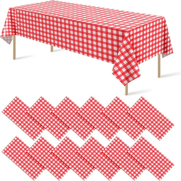 WSBArt 12 Pack Pink and White Plastic Checkered Tablecloth, Premium Decorative Disposable Pink Gingham Plaid Table Cloths for Parties, Rectangle Party Table Cover for Picnic Farm Birthday Wedding