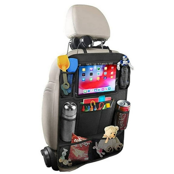 WSBArt 1pc Car Backseat Organizer, Car Seat Back Protectors with 10" Touch Screen Tablet Holder/ 9 Storage Pockets/ Kick Mats for Kids and Toddlers, Travel Accessories