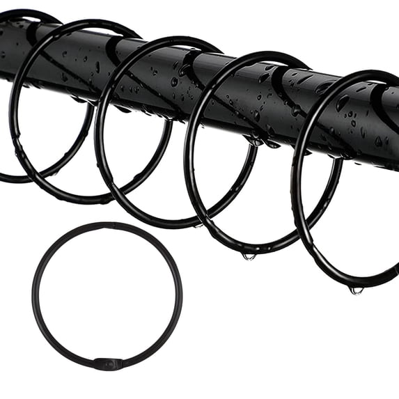 WSBArt 24Pcs Shower Curtain Rings, Rustproof Decorative Shower Curtain Hooks for Bathroom Shower Rod, Metal Round Shower Rings Hooks for Curtain, Loose Leaf Rings, Black