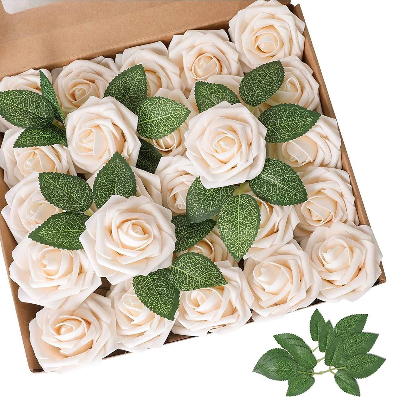 WSBArt 25pcs Artificial Flowers Real Looking Peach Pink Foam Fake Roses