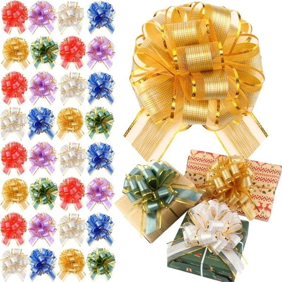 WSBArt 36Pcs Set of Multicolor Hand-Pulled Gift Wrapping Flowers, 6Pcs/Color, 3D Spherical Flower Decoration with Tree Pattern Bark Pull Strap, Suitable for Festivals and Special Occasions