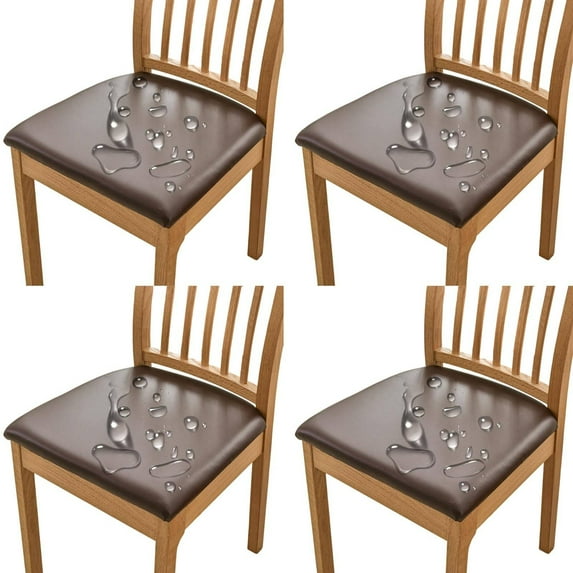 WSBArt 4 Pack Waterproof PU Leather Seat Covers for Dining Chairs, Removable Dining Room Chair Seat Covers, Kitchen Upholstered Chair Cushion Covers Protectors Slipcovers, Coffee