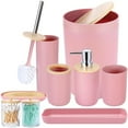 thumbnail image 1 of WSBArt 9Pcs Pink Bathroom Accessories Set - with Trash Can,Toilet Brush,Toothbrush Holder, Lotion Soap Dispenser, Soap Dish,Toothbrush Cup,Qtip Holder,Tray, 1 of 7