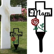WSBArt Metal Cross Garden Stake Grave Cemetery Decorations, Cemetery Memorial Cross Stake for Dad Mom, Metal Cross Yard Stake Grave Markers, Memorial Signs Marker for Graves