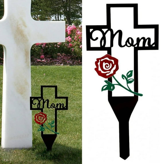 WSBArt Metal Cross Garden Stake Grave Cemetery Decorations, Cemetery Memorial Cross Stake for Dad Mom, Metal Cross Yard Stake Grave Markers, Memorial Signs Marker for Graves