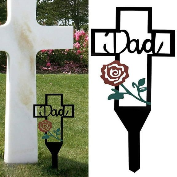 WSBArt Metal Cross Garden Stake Grave Cemetery Decorations, Cemetery Memorial Cross Stake for Dad Mom, Metal Cross Yard Stake Grave Markers, Memorial Signs Marker for Graves