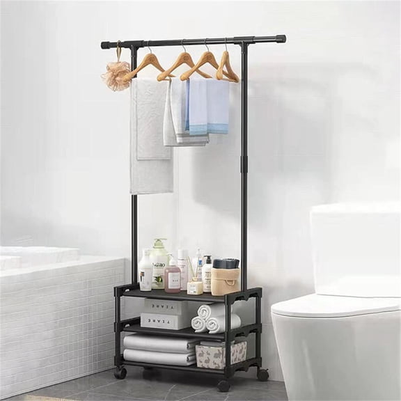 WSBArt Multi Functional Black Floor Standing 3 Layer Shoe And Hat Rack Integrated Rack Suitable For Bedrooms Balconies And Living Rooms