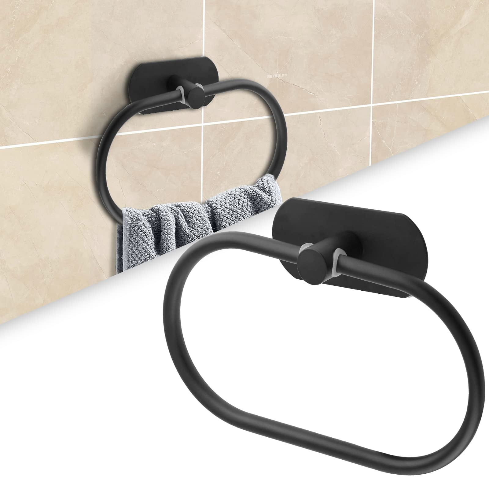 WSBArt Self Adhesive Towel Ring, Stainless Steel, Modern Black Hand ...