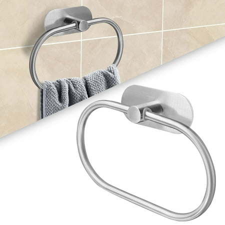 WSBArt Self Adhesive Towel Ring for Bathroom Stainless Steel Hand Towel Holder No Drilling Modern Hand Towel Hanger Wall Mount, Silver