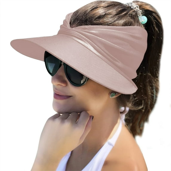 WSBArt Womens Sun Hat Wide Brim Summer UPF 50+ UV Protection Beach Sport Ponytail Sun Visor Cap, Pink