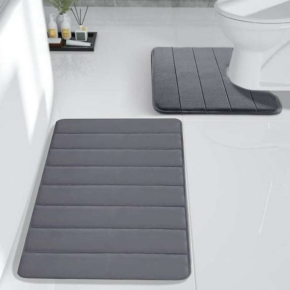 WSBDENLK Bathroom Rugs Sets 2 Memory Foam Bath Mat Set Bathroom Rugs Practical for 2 Pcs Toilet Mats Soft Comfortable Water Absorption Non-Slip Thick Machine Washable Easier To Dry, Dark Gray