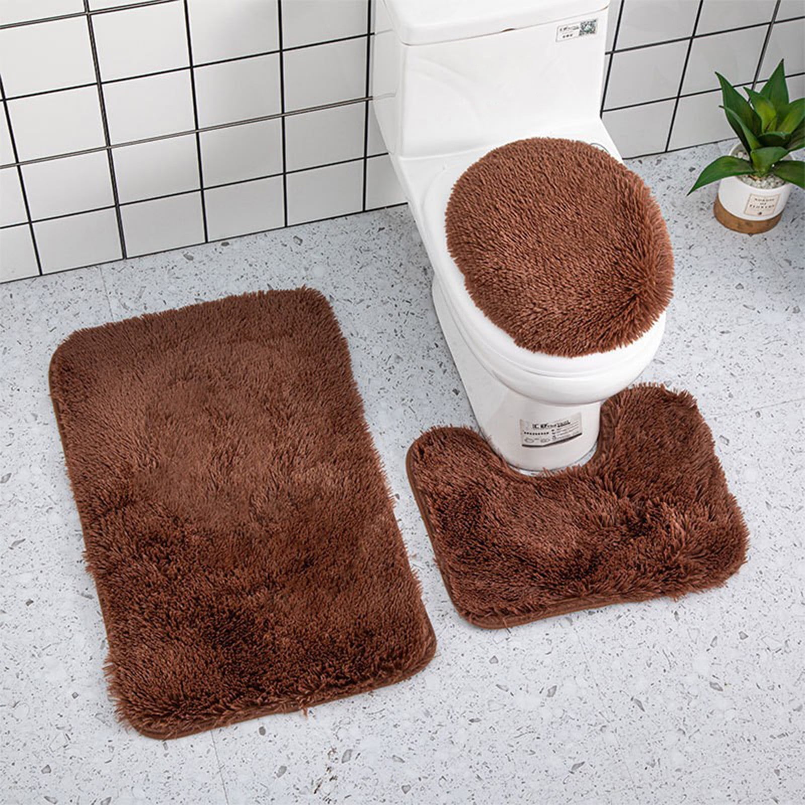 WSBDENLK Bathroom Rugs Sets 3 Coffee Bathroom Rugs 3 Pieces Bathroom Sets Rug Bathroom Toilet ...