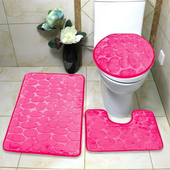 WSBDENLK Bathroom Toilet Floor Mat 3-Piece Bathroom Carpet, Super Soft Non Slip Bathtub Carpet and Absorbent Bath Mat, Bathroom Carpet, Plush Bath Mat for Bathroom Rug Set