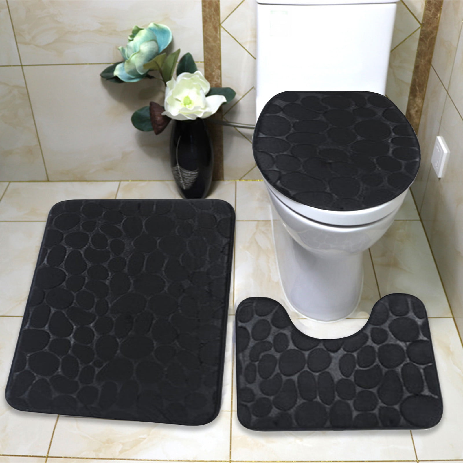 WSBDENLK Bathroom Toilet Floor Mat 3Piece Bathroom Carpet, Super Soft
