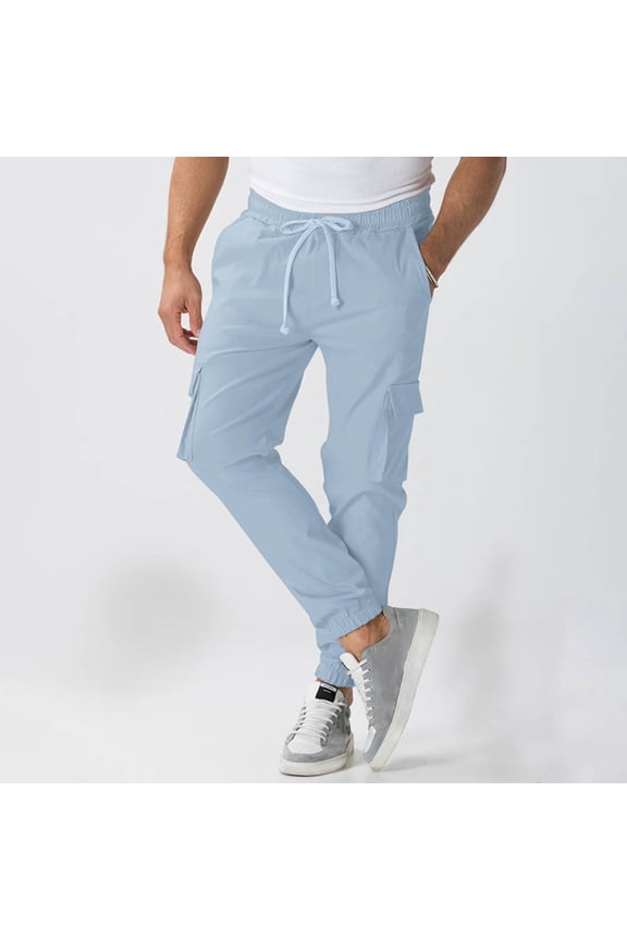 Cargo Pants for Men Breathable Exercise Draw Rope Waist Multiple Pockets Cargo Pants Bind The Feet Pants