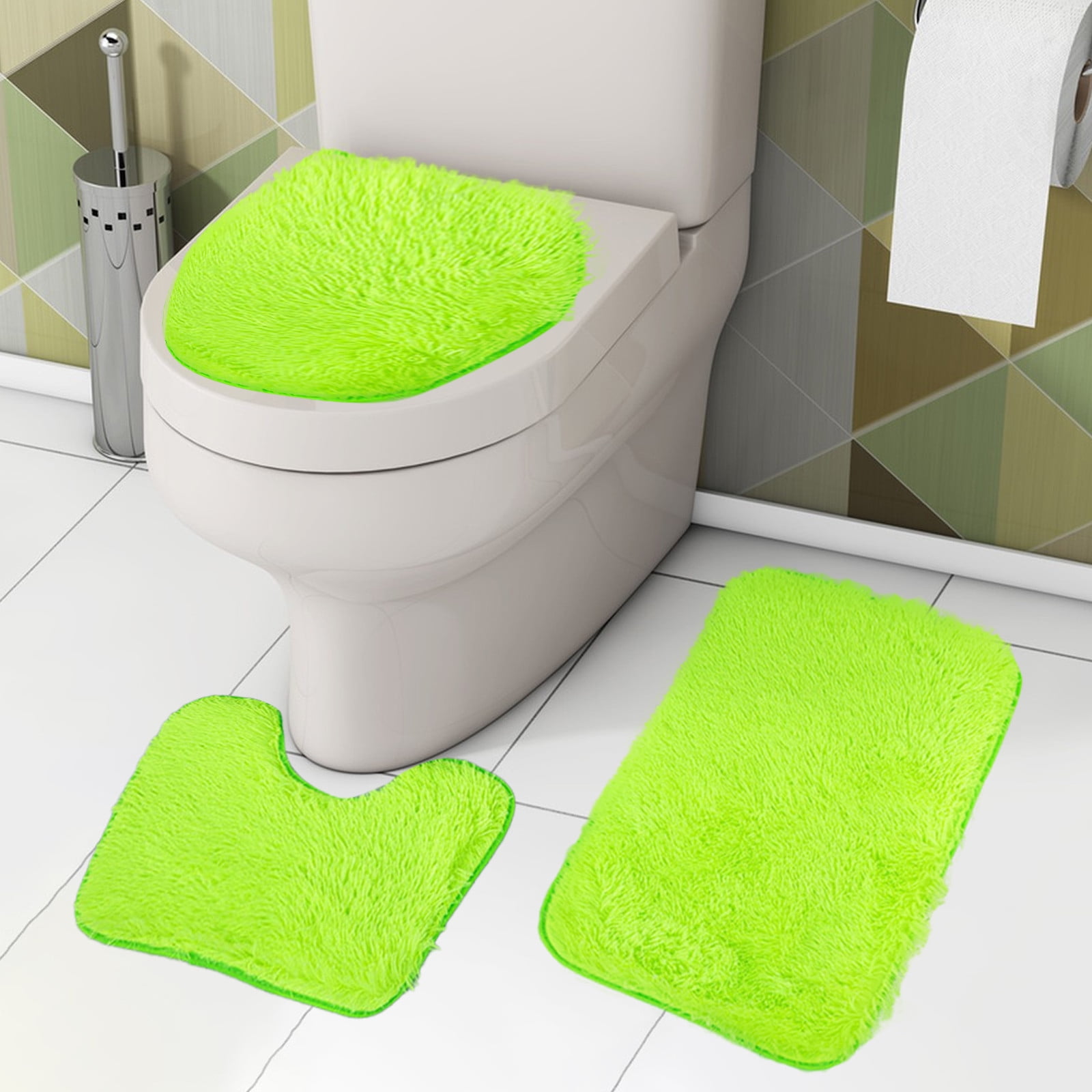 Rewenti 3pcs Solid Color Bathroom Rug Set Bathroom Toilet Soft Carpet Anti-Slip Mat Bathroom Toilet Floor Mat Household Supplies, Bronze