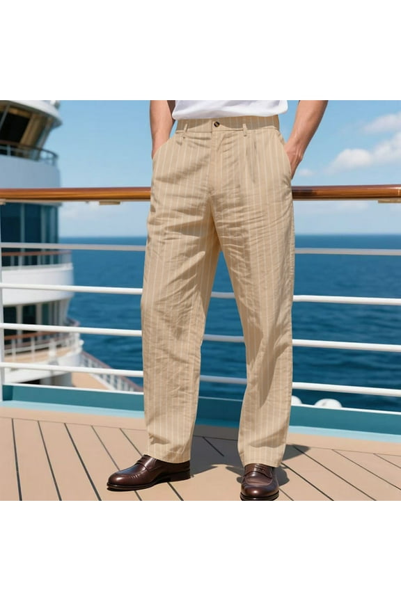 Men Solid Casual Pocket Contracted Straight Type Button Waist Leisure Business Pants