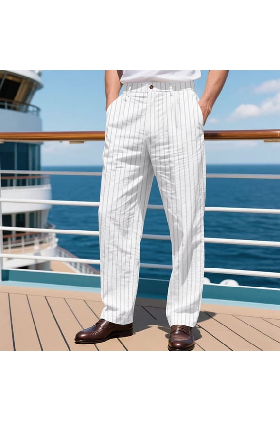 Men Solid Casual Pocket Contracted Straight Type Button Waist Leisure Business Pants