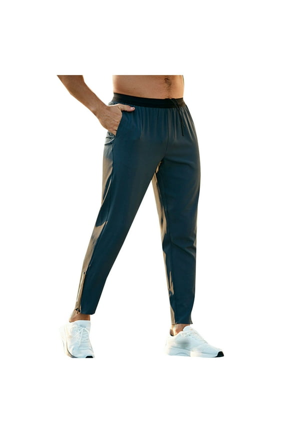 Men's Quick-Dry Stretch Workout Pants with Drawstring & Zipper Pockets