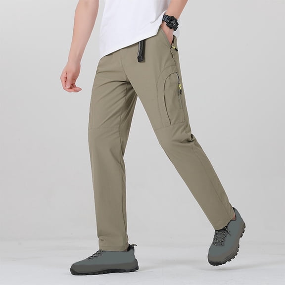 WSBDENLK Pants for Men Elastic Waist Solid Outdoor Button And Zipper With Belt Long Pants Trousers