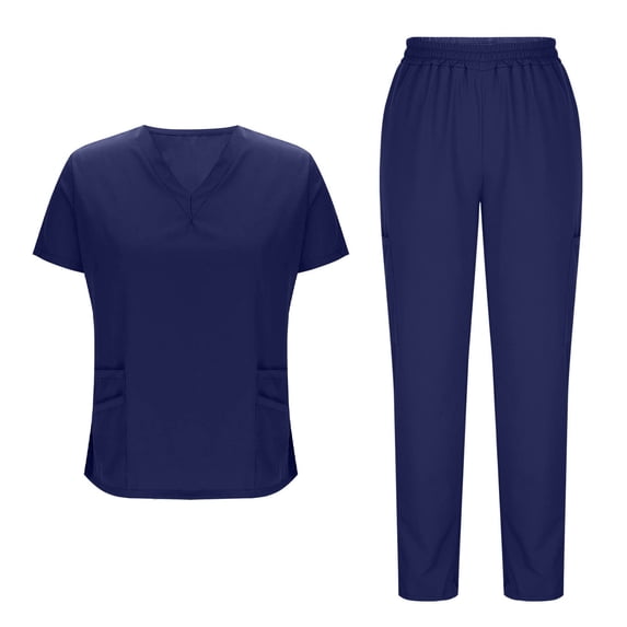 WSBDENLK Scrubs for Women Set Uniform with Drawstring Pocket Pants and Casual 2-Piece Set for Care Workers V-Neck Blouses Nursing Uniform Set