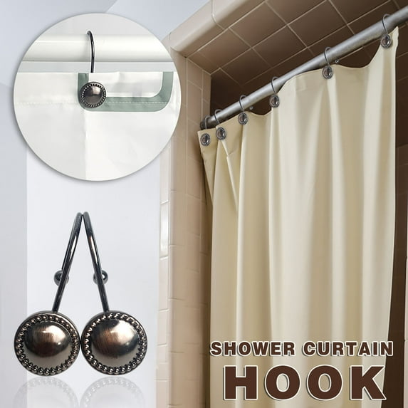 WSBDENLK Shower Curtain Hooks Rings, Rustproof Metal Shower Curtain Rings for Bathroom Shower Rods Curtains, 12Pcs Shower Curtains Hooks Metal Hooks for Shower Curtains
