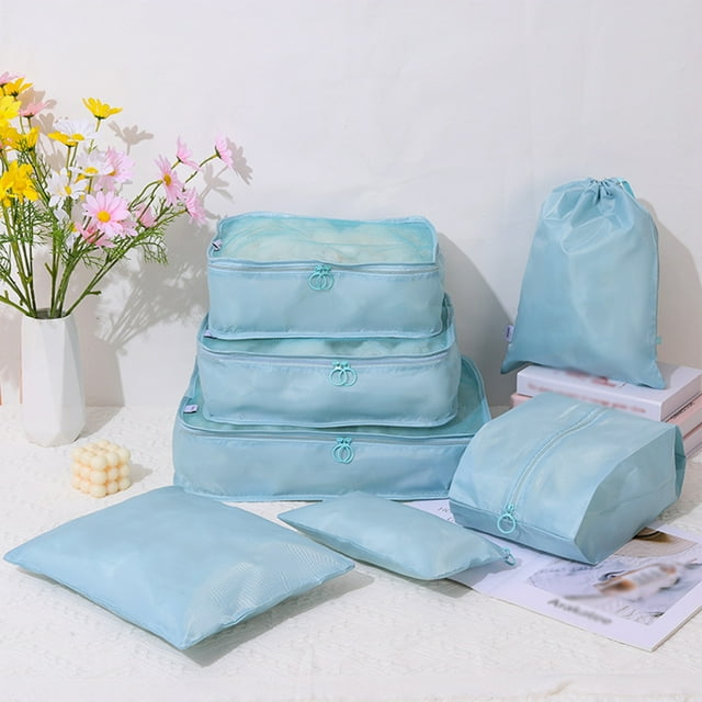 WSBDENLK Storage Bins 7 Set Packing Cubes for Travel, Compression Luggage Organizers Set, Travel Packing Kit with Laundry Bag & Shoes Bag