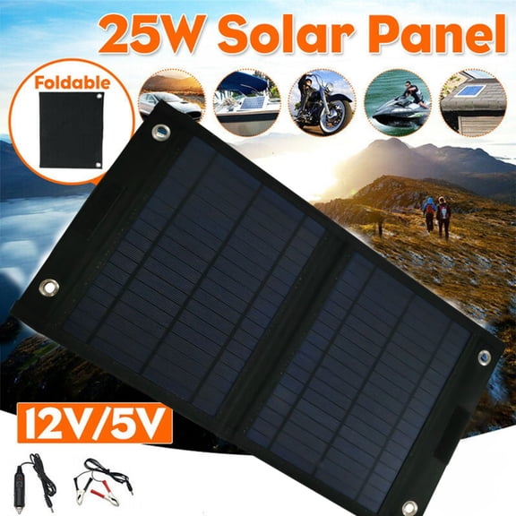 WSBDENLK Tech Portable Bi-Fold 25W Solar Panel Folding Solar Battery Electric Car Charger with Dc Plug 12V5V Usb