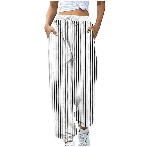 WSBDENLK Trousers for Women Color Blocked Printed Drawstring Loose Pants