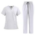thumbnail image 1 of WSBDENLK Women Solid Color Loose Drawstring Pants Pocket Caregiver Short Sleeve V-Neck Blouses Nursing Uniform Set, 1 of 3