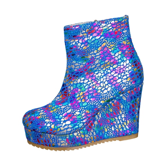 WSBDENLK Women's Colorful Ankle Boots with Side Zipper Plus-Size Comfortable Wedge Heel Ankle Boots