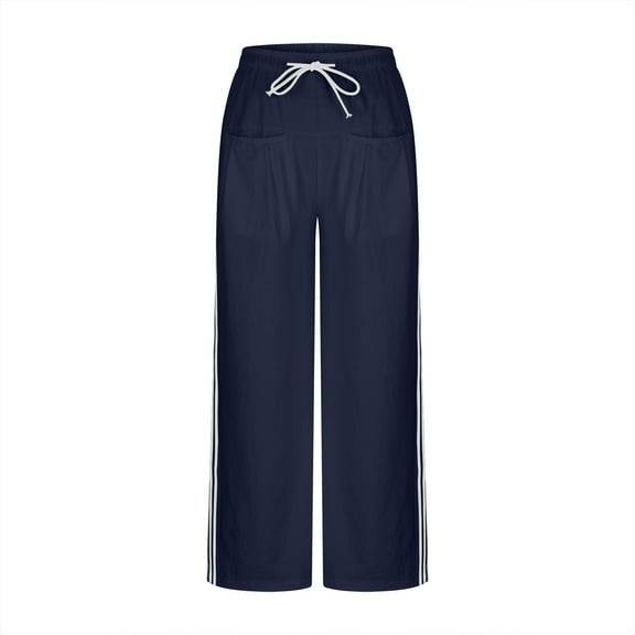 WSBDENLK Women's Drawstring Tight Waist Side Stripe Comfortable Pocket Straight Track Pants