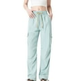 thumbnail image 1 of WSBDENLK Women's Multiple Pockets Pull Rope Breathable Sports Work Solid Color Pants Full Length Pants, 1 of 7